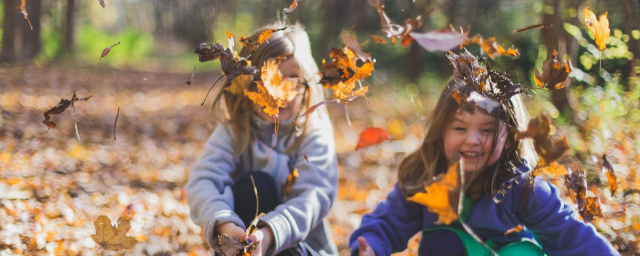 Children playing with leaves